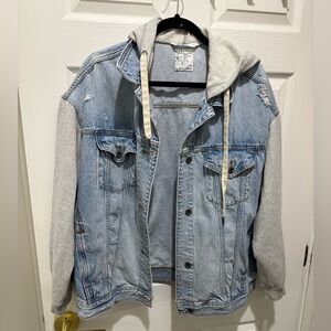 Aerie Light Blue Denim Jacket with Gray Sleeves
